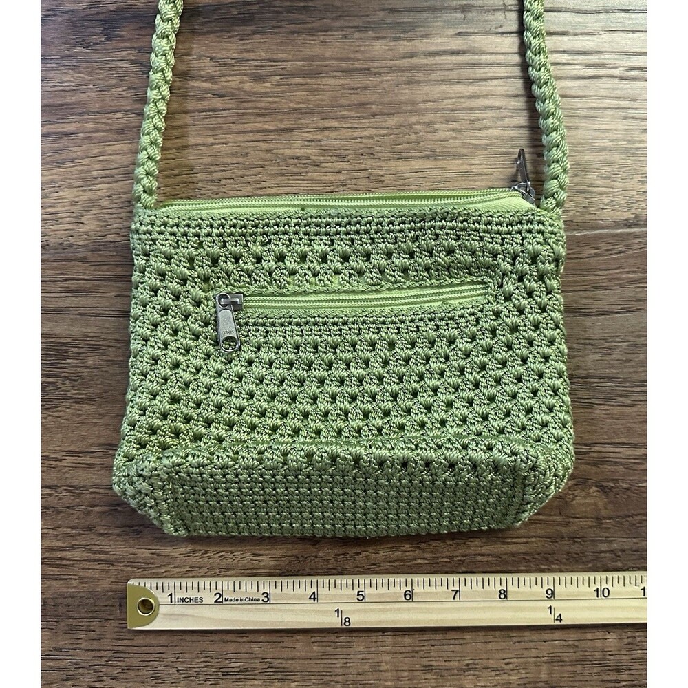 Y2K Crochet Crossbody Bag Green Knit Boho Mini Purse Zip Pocket